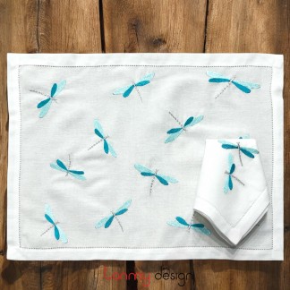 Placemat & Napkin set -dragonfly embroidery